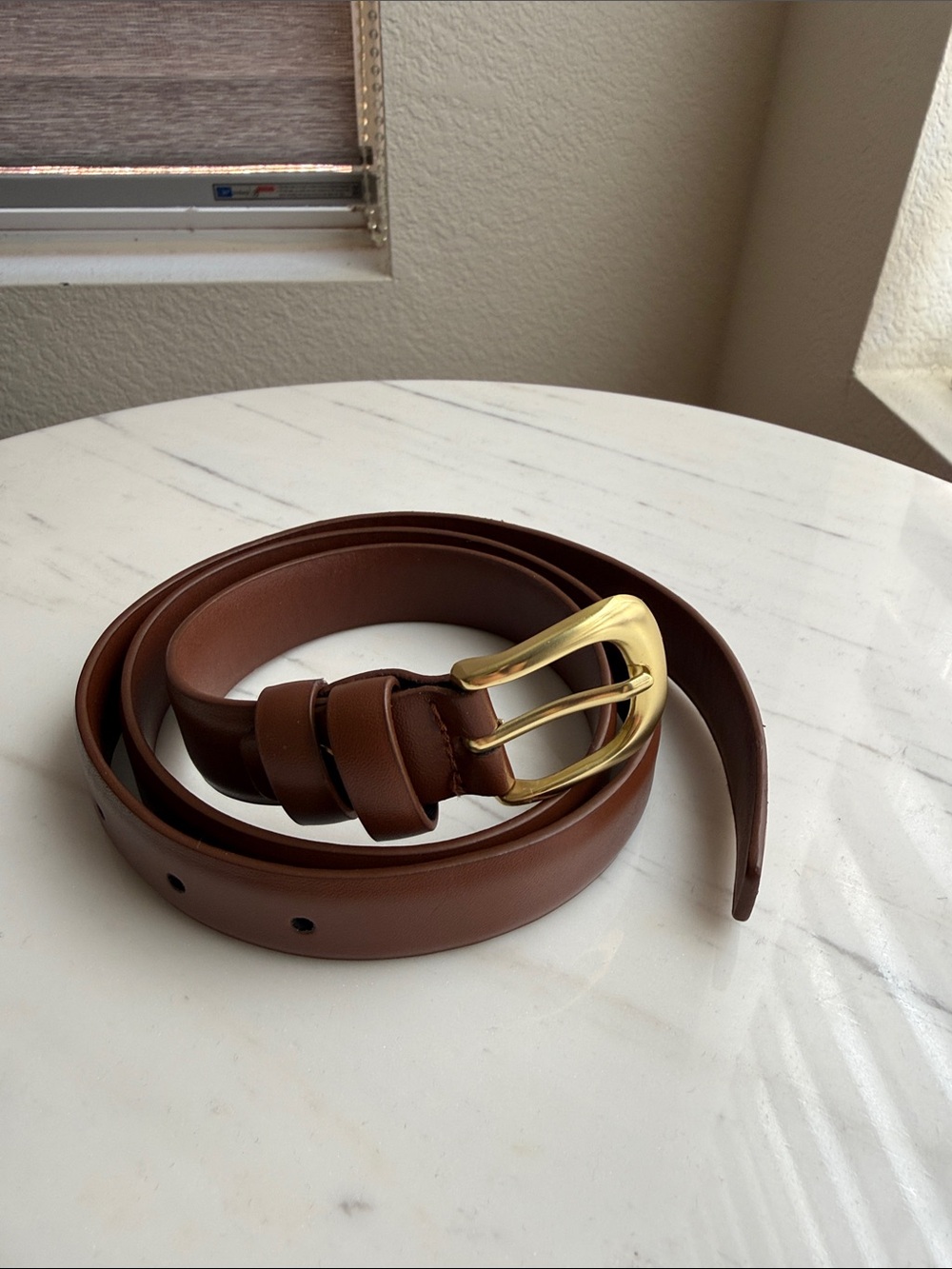 Classic Brown Leather Belt with Gold Buckle - Men's Accessory